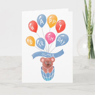 Cute Teddy Bear Colorful Balloons Boy Birthday Car Card