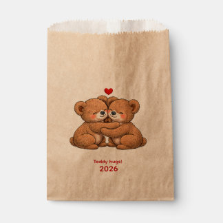 Cute Teddy Bear Couple in Love – Embroidered Style Favor Bag