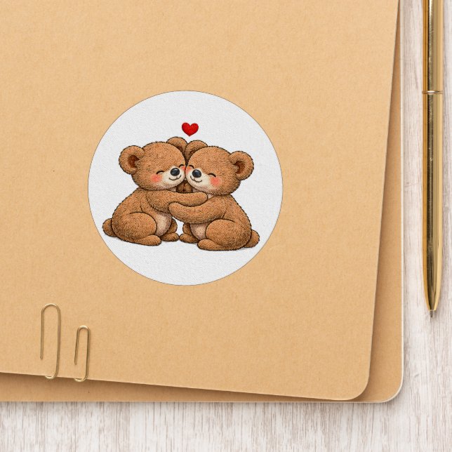 Cute Teddy Bear Couple in Love – Embroidered Style Patch (On Folder)