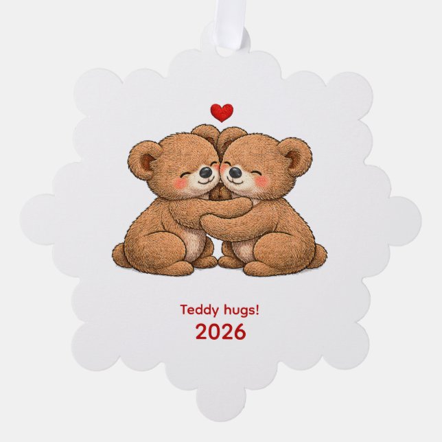 Cute Teddy Bear Couple in Love  Ornament Card (Front)