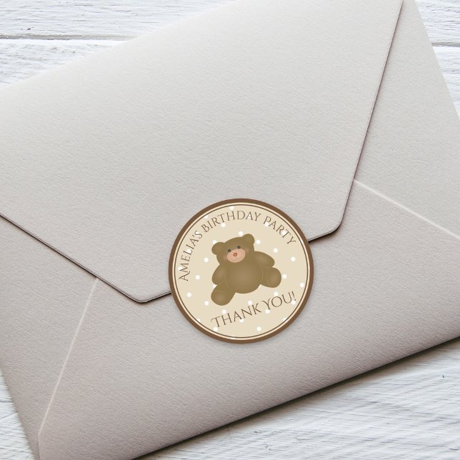 Cute Teddy Bear Cub Baby First Birthday Thank You Classic Round Sticker (Creator Uploaded)