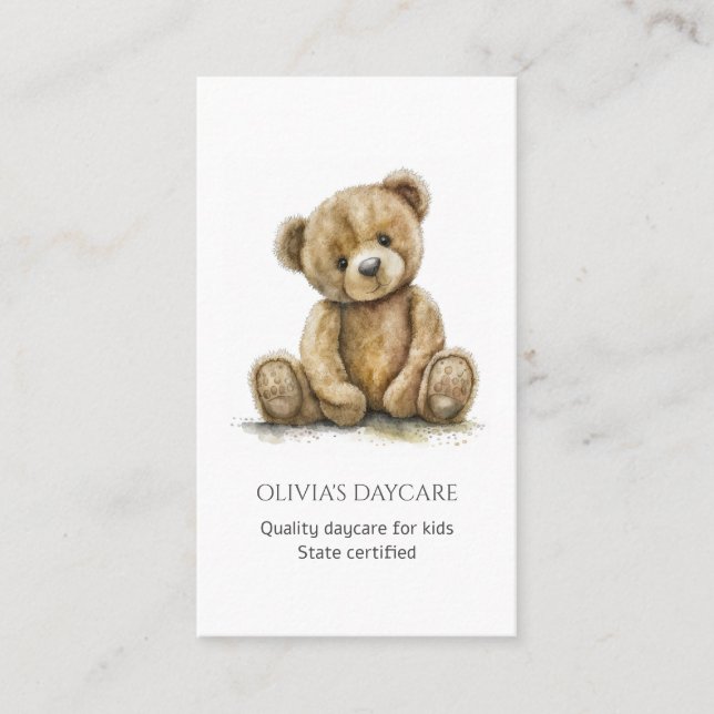 Cute Teddy Bear Cub Childcare Daycare Babysitting Business Card (Front)