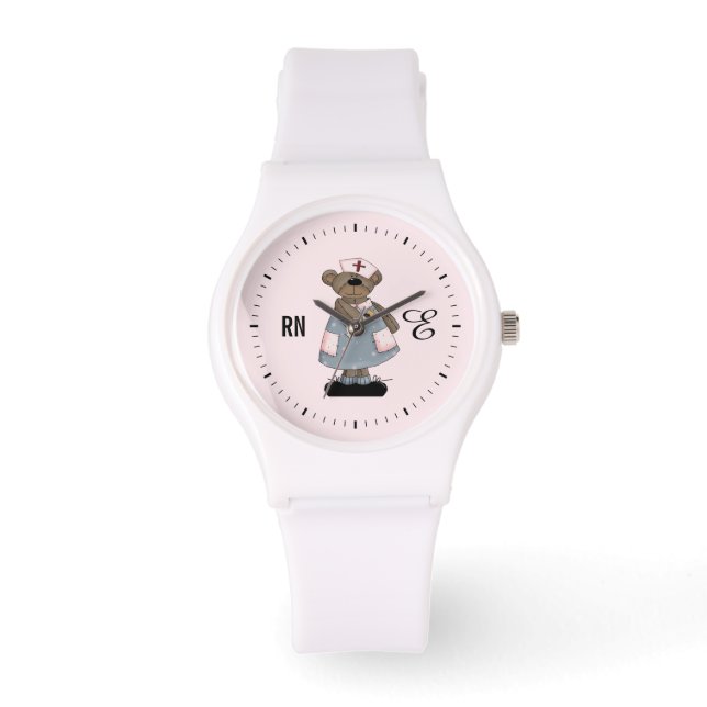 Cute Teddy Bear Custom Monogram Watch for Nurse (Front)
