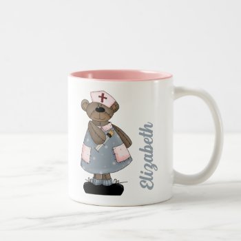 Cute Teddy Bear Custom Name Gift Mug For Nurse by artofmairin at Zazzle