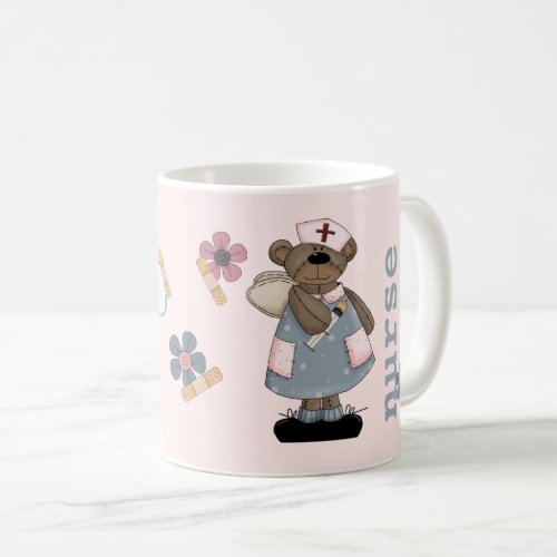 Cute Teddy Bear Custom Name Gift Mug for Nurse