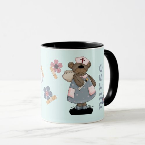 Cute Teddy Bear Custom Name Gift Mug for Nurse