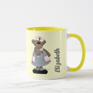 Cute Teddy Bear Custom Name Gift Mug for Nurse