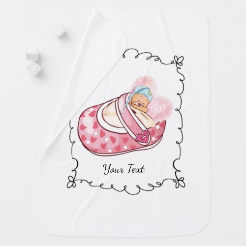 Cute Teddy Bear Custom Name Pink Baby Blanket