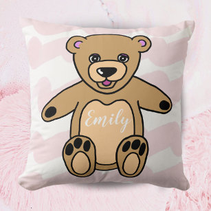 Cute Teddy Bear Custom Name  Throw Pillow