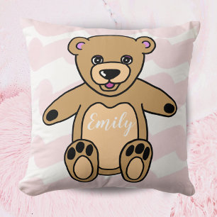 Cute Teddy Bear Custom Name Throw Pillow