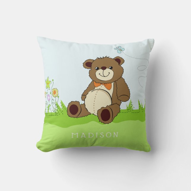Cute Teddy Bear custom name throw pillows (Front)