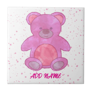 Cute Teddy Bear Custom Text Pink Ceramic Tile