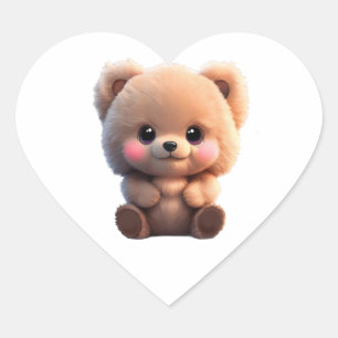 Cute teddy bear customizable background color heart sticker