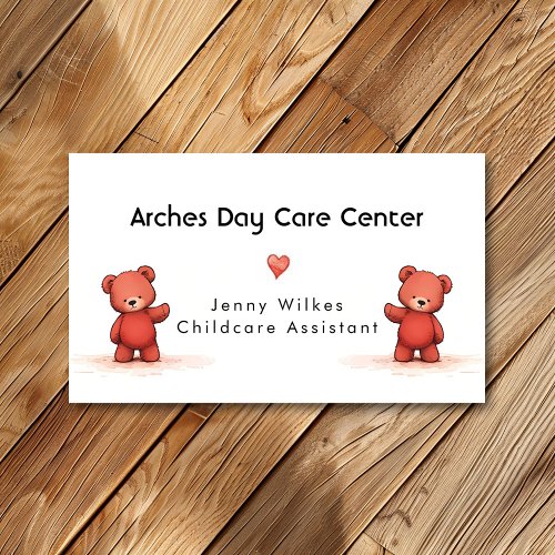 Cute Teddy Bear Daycare Center Babysitting Business Card