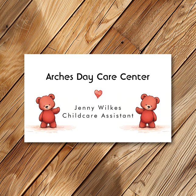 Cute Teddy Bear Daycare Center Babysitting Business Card (Creator Uploaded)