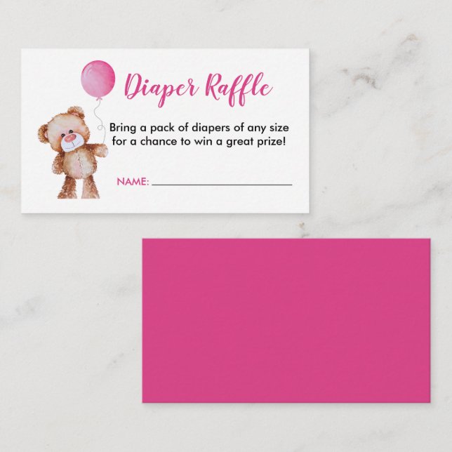 Cute Teddy Bear Diaper Raffle Enclosure Card (Front/Back)
