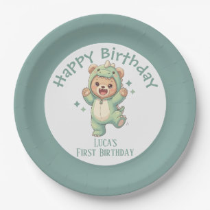 Cute Teddy Bear Dinosaur 1st Birthday Dino Bear Paper Plates