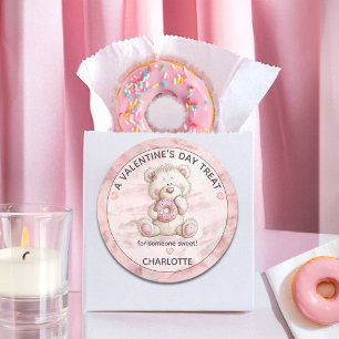 Cute Teddy Bear   Donut Sweet Treat Valentines Classic Round Sticker