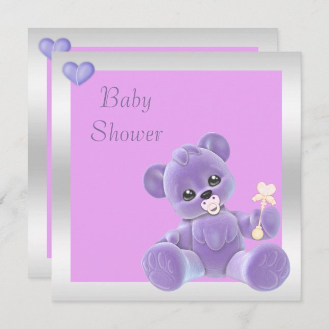 Cute Teddy Bear Double Sided Baby Shower Invitation (Front/Back)