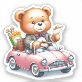 Cute Teddy Bear Driving Kawaii & Animal Lovers Sticker