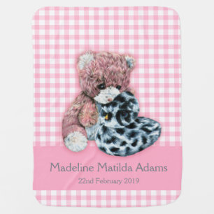 Cute teddy bear duck drawing pink custom blanket