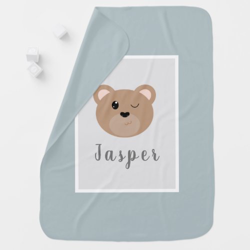 Cute Teddy Bear Dusty Blue Monogram Boy Baby Blanket