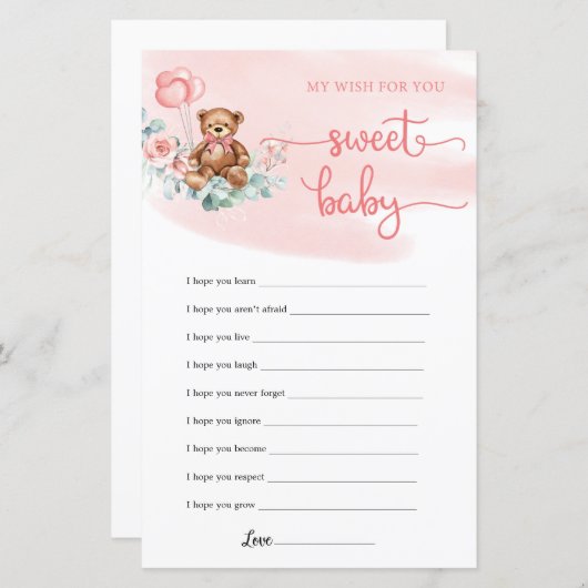 Cute Teddy Bear Eucalyptus Wreath Baby Shower Game (Front/Back)
