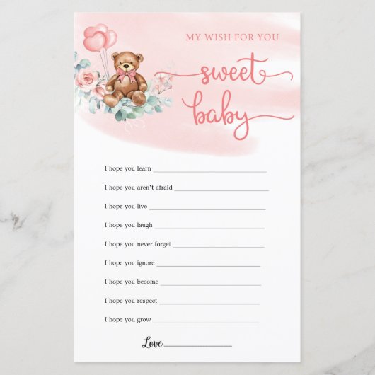 Cute Teddy Bear Eucalyptus Wreath Baby Shower Game (Front)