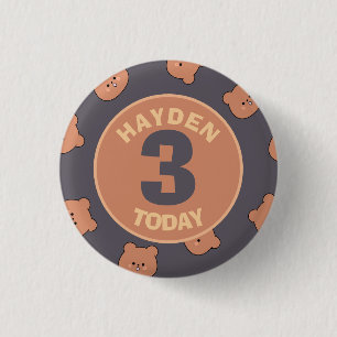 Cute Teddy Bear Face Kids Birthday Age Button