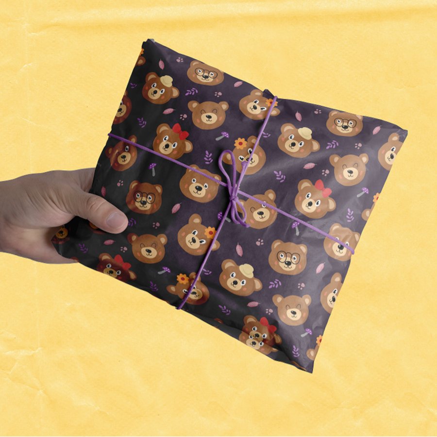 Cute Teddy Bear Face Pattern Autumn | Purple Tissue Paper