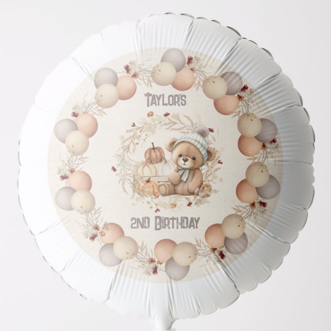 Cute Teddy Bear Fall 2nd Birthday Balloon (Front)