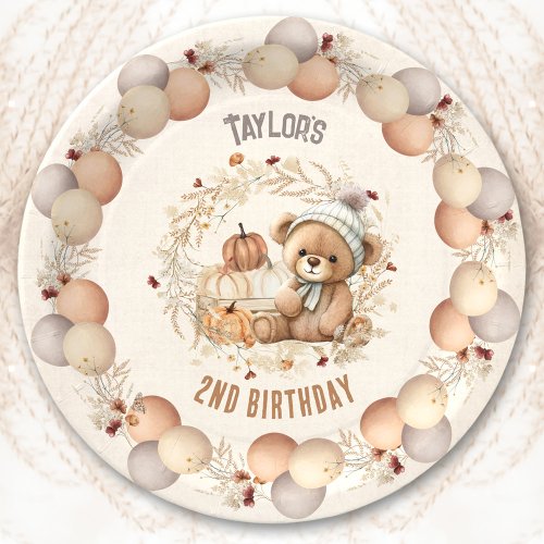 Cute Teddy Bear Fall Birthday Paper Plates