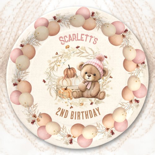 Cute Teddy Bear Fall Girl Birthday Paper Plates