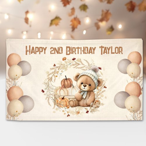 Cute Teddy Bear Fall Kids Birthday Banner