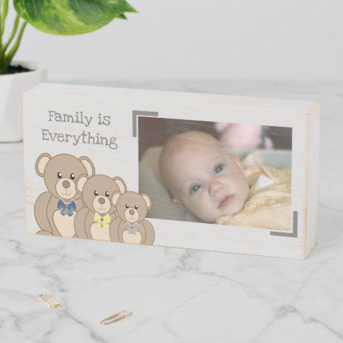 Cute teddy bear family for kids room photo grey wooden box sign