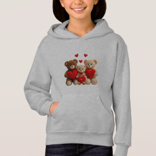 Cute Teddy Bear Family Heart Kids Hoodie