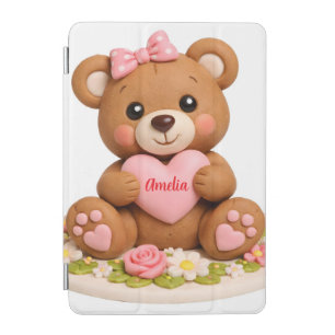 Cute Teddy Bear Figurine with Name Heart iPad Mini Cover