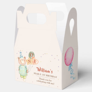 Cute Teddy Bear First Birthday Party Favor Box
