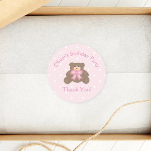 Cute Teddy Bear First Birthday Party Thank You Classic Round Sticker