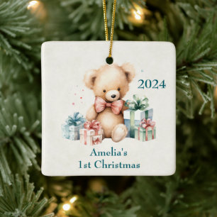 Cute Teddy Bear First Christmas Ceramic Ornament