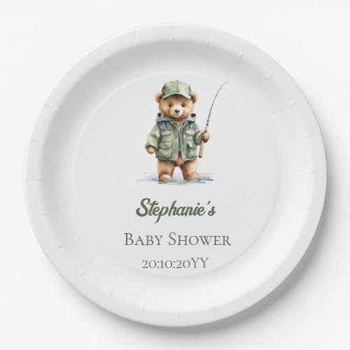 Cute Teddy Bear Fisherman Oh Boy Baby Shower Paper Plates