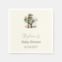 Cute Teddy Bear Fisherman Reel Excited Baby Shower