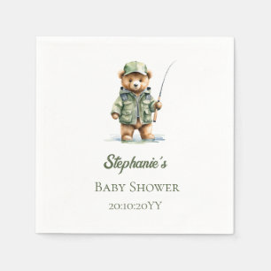 Cute Teddy Bear Fisherman Reel Excited Baby Shower Napkins