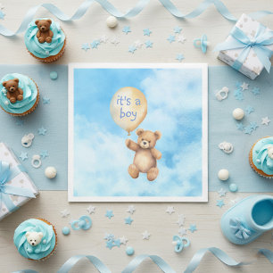 Cute teddy bear floating balloon baby shower napkins