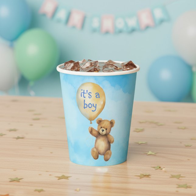 Cute teddy bear floating balloon baby shower paper cups (Cute teddy bear floating balloon baby shower paper cups.)