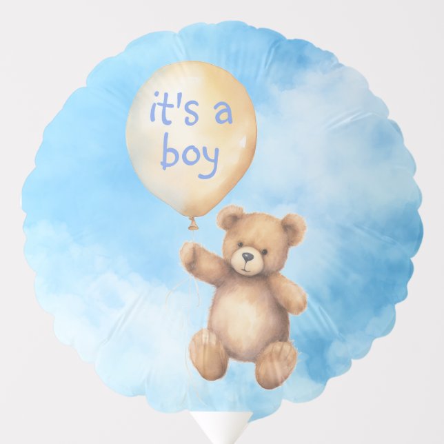 Cute teddy bear floating balloon it's a boy (Front)