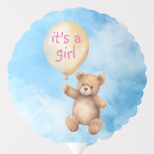 Cute teddy bear floating balloon it's a girl