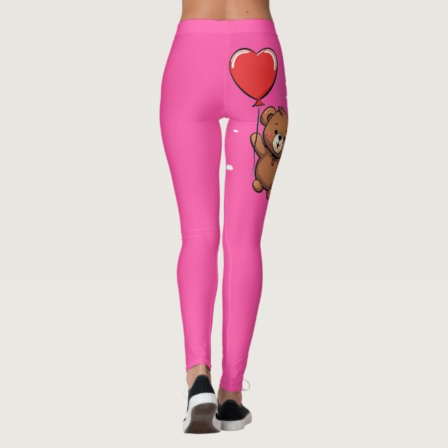 Cute Teddy Bear Floating Balloon Leggings (Back)