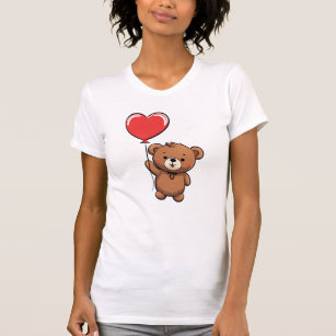 Cute Teddy Bear Floating Heart Balloon T-Shirt