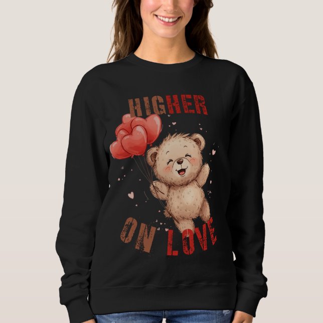 Cute Teddy Bear Floating Hearts Sweatshirt (Front)